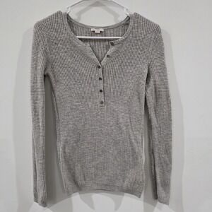 Y2K Gap Womens Thermal Henley Top Size Xs Gray Elana Bella Fitted‎ Wool Blend